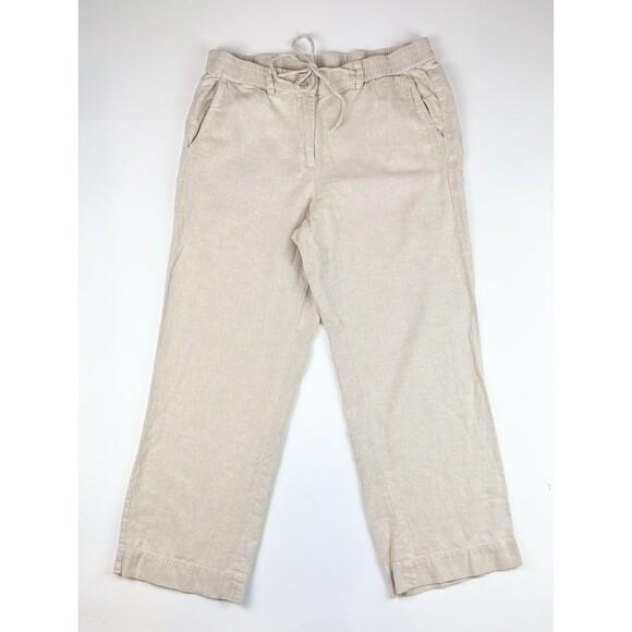 Talbots Womens The Easy Drawstring Pant Cotton Linen Blend Beige Petite, 12P - Picture 1 of 10